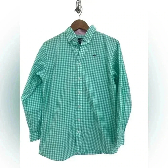 Vineyard Vines Other - Vineyard Vines Boy’s Green & White Checkered Button Down Whale Shirt Size XL(20)